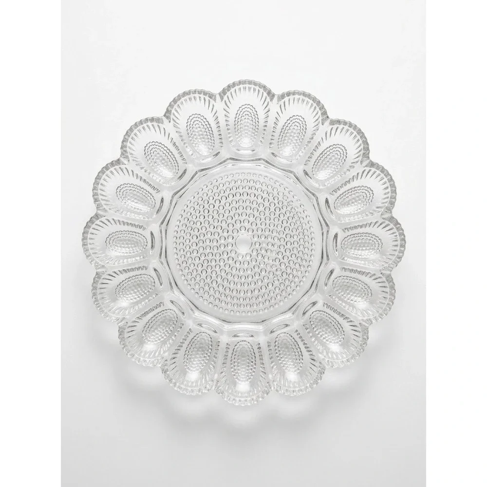 Vintage Indiana Glass Clear Scalloped Hobnail Deviled Egg Platter 15 Eggs